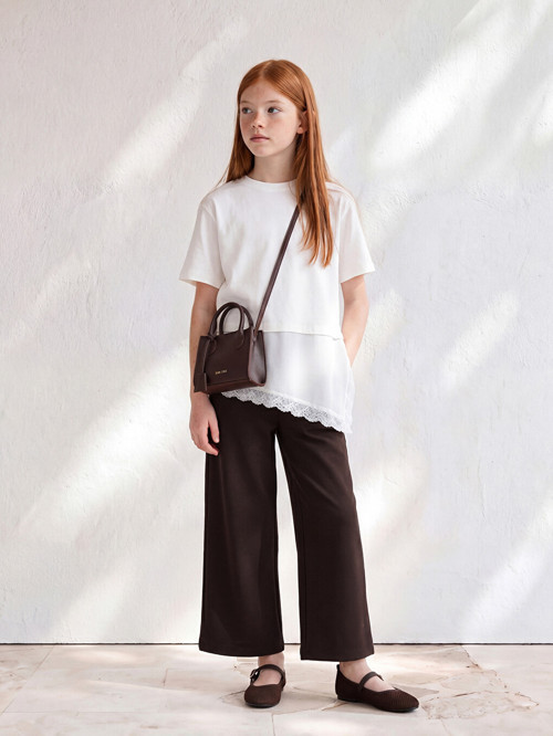 LCW Kids Kahverengi Kız Çocuk Geniş Paça Soft Touch Pantolon