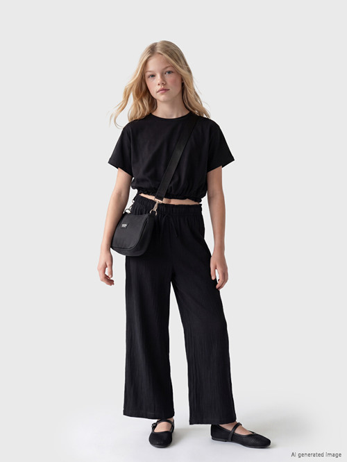 LCW Kids Siyah Loose Fit Kız Çocuk Pantolon