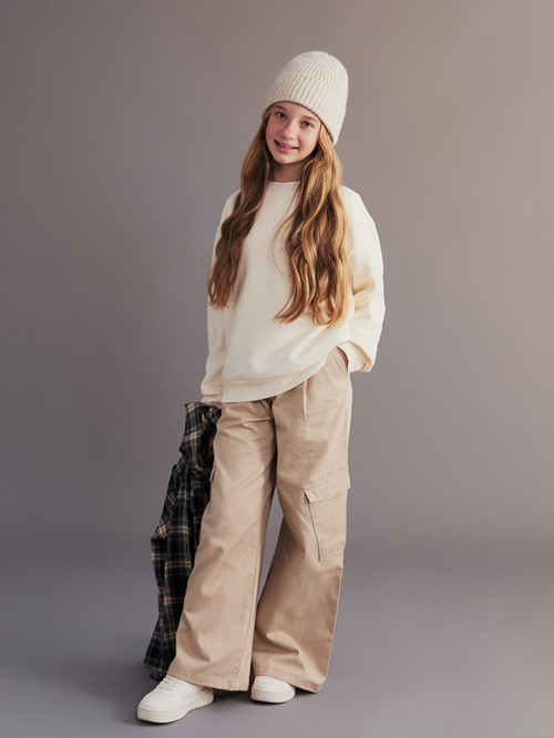 Lcw Kids Bej Wideleg Kız Çocuk Kargo Pantolon