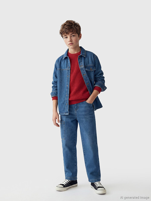 Lcw Kids İndigo Loose Fit Erkek Çocuk Kargo Jean Pantolon