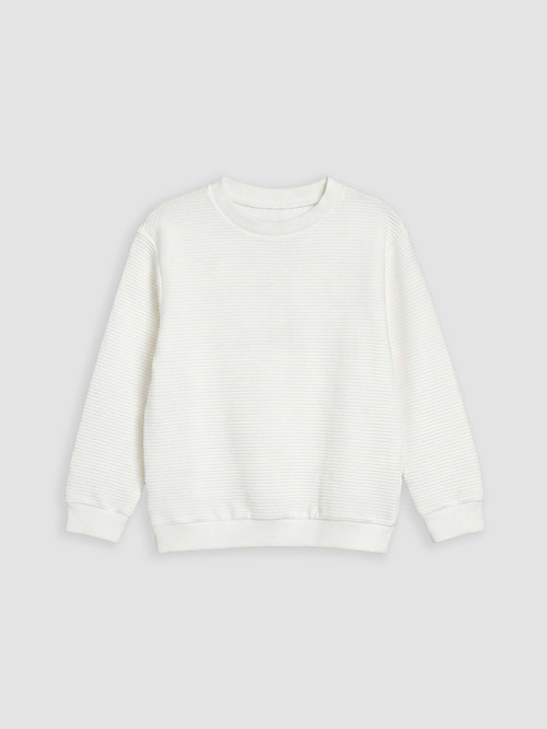 LCW Kids Beyaz Bisiklet Yaka Dokulu Erkek Çocuk Sweatshirt