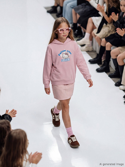 LCW Kids Pembe Kapüşonlu Hello Kitty Baskılı Kız Çocuk Sweatshirt