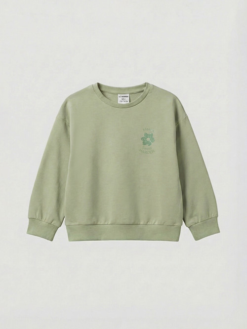 LCW Kids Yeşil Baskılı Kız Çocuk Soft Touch Sweatshirt