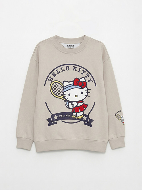 LCW Kids Gri Hello Kitty Baskılı Kız Çocuk Kalın Sweatshirt