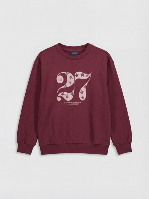 LCW Kids Mürdüm Bisiklet Yaka Baskılı Kız Çocuk Kalın Sweatshirt