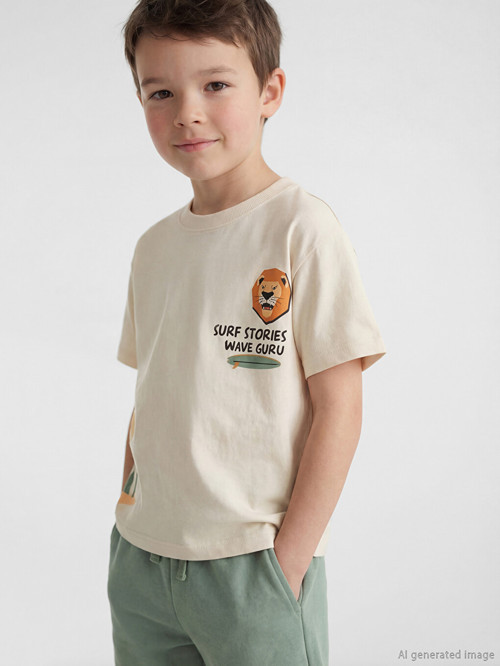 LCW Kids Bej Baskılı Erkek Çocuk Tişört