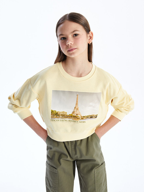 LCW Kids Sarı Bisiklet Yaka Kız Çocuk Sweatshirt