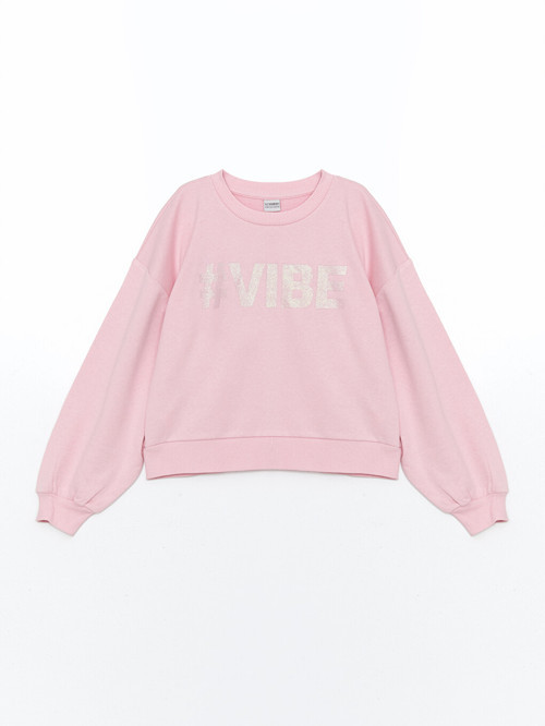 LCW Kids Pembe Bisiklet Yaka Kız Çocuk Sweatshirt