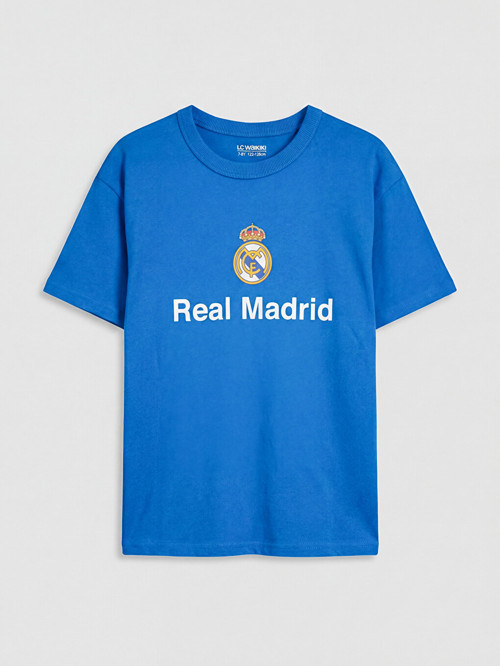 LCW Kids Mavi Real Madrid Baskılı Erkek Çocuk Tişört