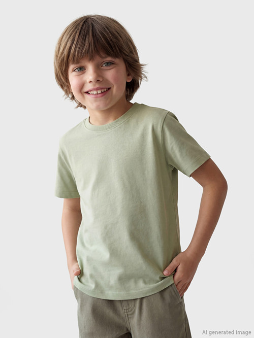 LCW Kids Yeşil Bisiklet Yaka Erkek Çocuk Tişört