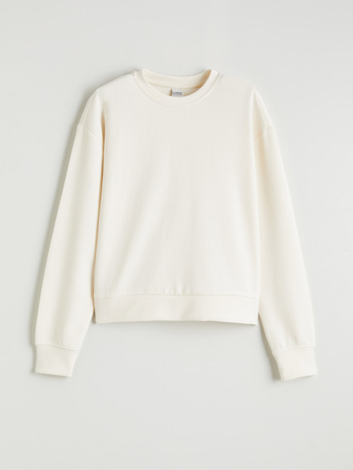 LCW Kids Ekru Bisiklet Yaka Kız Çocuk Soft Touch Sweatshirt
