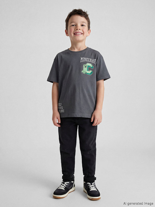 LCW Kids Gri Minecraft Baskılı Erkek Çocuk Tişört