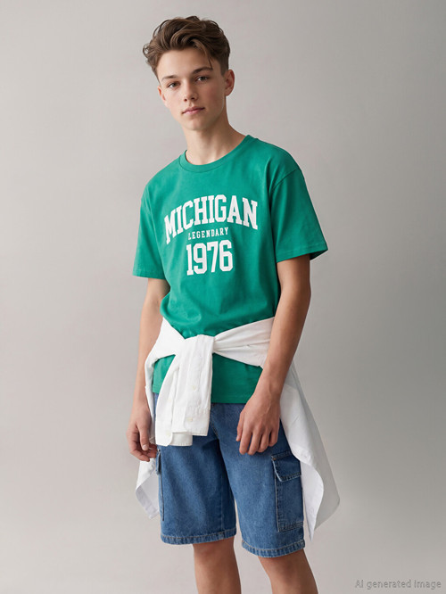LCW Kids Yeşil Baskılı Erkek Çocuk Tişört