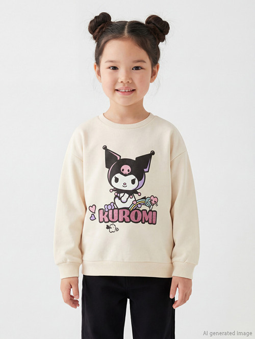 LCW Kids Ekru Kuromi Baskılı Kız Çocuk Kalın Sweatshirt