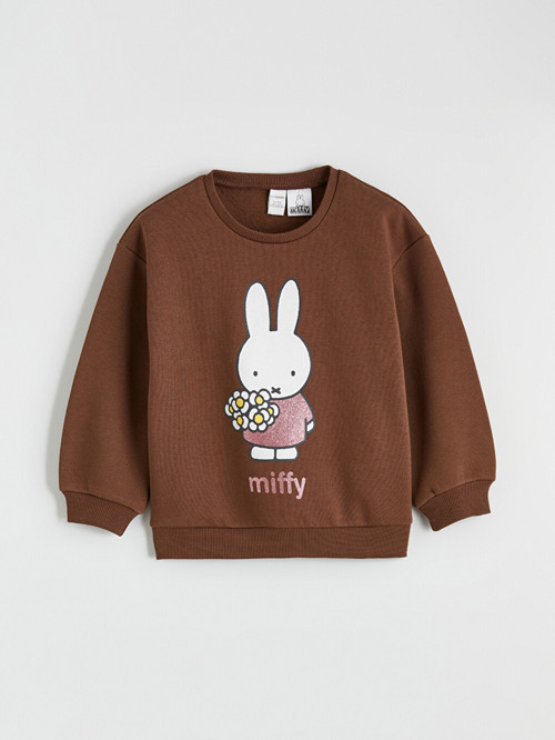 LCW Kids Kahverengi Miffy Baskılı Kız Çocuk Kalın Sweatshirt
