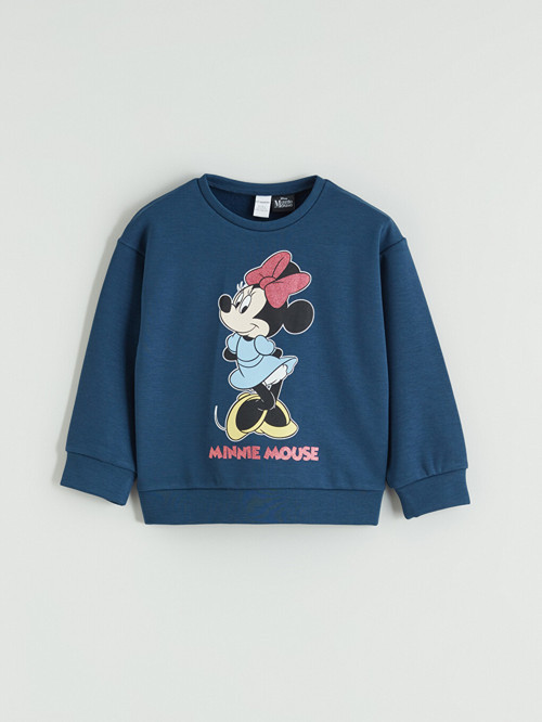 LCW Kids İndigo Bisiklet Yaka Minnie Mouse Baskılı Kız Çocuk Sweatshirt