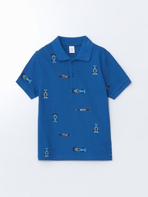 LCW Kids Mavi Polo Yaka Baskılı Erkek Çocuk Pike Tişört