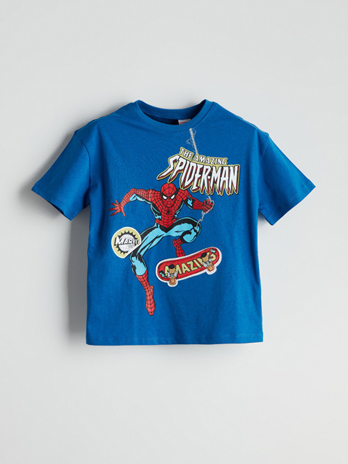 LCW Kids Mavi Spiderman Baskılı Erkek Çocuk Tişört