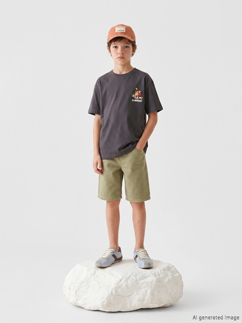 LCW Kids Antrasit Nostaljik Maymun Baskılı Unisex Çocuk Tişört