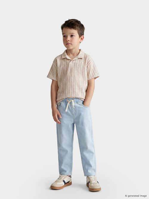 LCW Kids Kırmızı Resort Yaka Çizgili Erkek Çocuk Tişört
