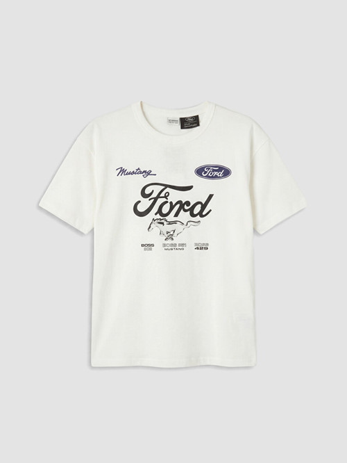LCW Kids Beyaz Bisiklet Yaka Ford Baskılı Erkek Çocuk Tişört