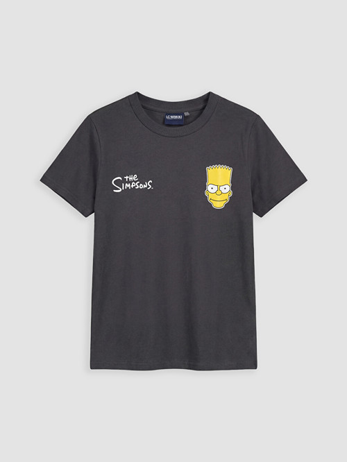 LCW Kids Antrasit Bisiklet Yaka The Simpsons Baskılı Erkek Çocuk Tişört