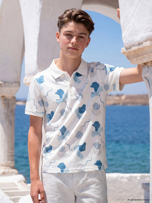 LCW Kids Mavi Polo Yaka Desenli Erkek Çocuk Tişört