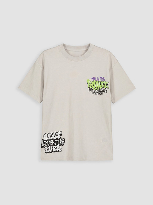 LCW Kids Bej Bisiklet Yaka Baskılı Erkek Çocuk Tişört
