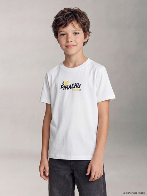 LCW Kids Beyaz Pikachu Baskılı Erkek Çocuk Tişört