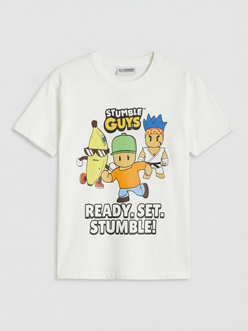 LCW Kids Beyaz Stumble Guys Baskılı Erkek Çocuk Tişört