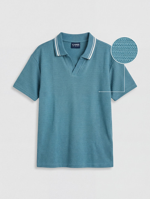 LCW Kids İndigo Polo Yaka Şerit Detaylı Erkek Çocuk Tişört