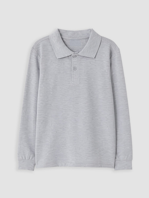 LCW Kids Gri Polo Yaka Uzun Kollu Erkek Çocuk Tişört