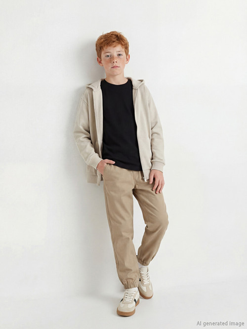LCW Kids Bej Beli Lastikli Erkek Çocuk Jogger Pantolon