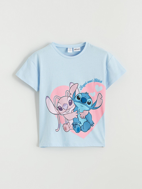 LCW Kids Lila Lilo & Stitch Baskılı Kız Çocuk Penye Tişört