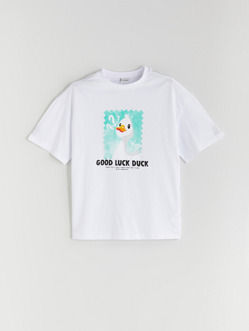 LCW Kids Beyaz Bisiklet Yaka Kız Çocuk Tişört
