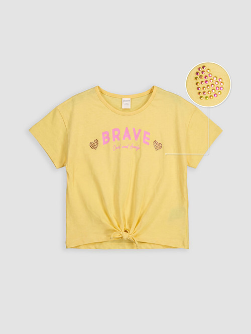 LCW Kids Sarı Taşlı Kız Çocuk Tişört