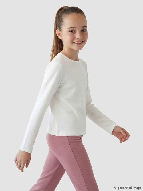 LCW Kids Beyaz Bisiklet Yaka Kız Çocuk Basic Tişört