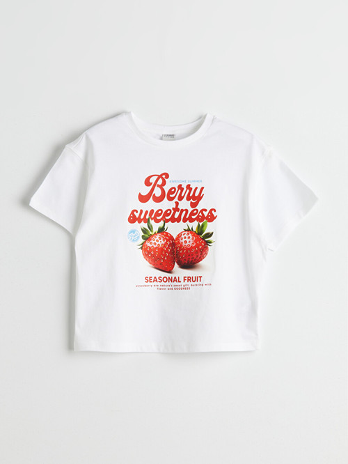 LCW Kids Beyaz Bisiklet Yaka Kız Çocuk Tişört