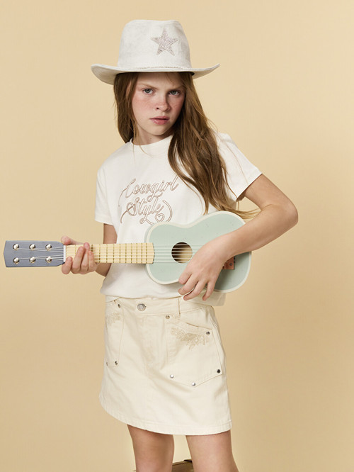 LCW Kids Ekru Bisiklet Yaka Kız Çocuk Tişört