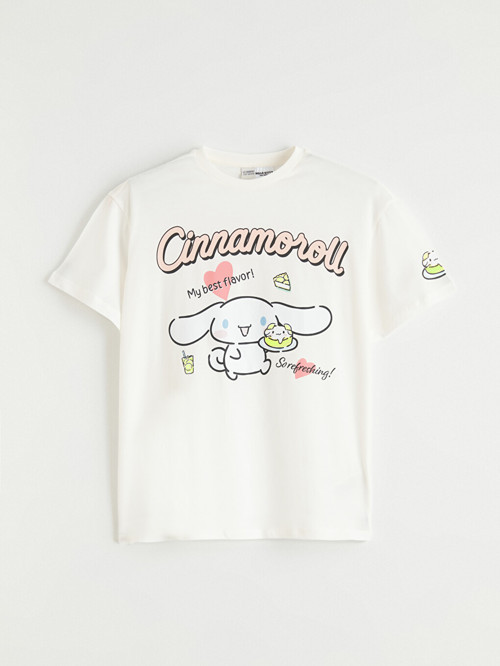 LCW Kids Beyaz Bisiklet Yaka Cinnamoroll Baskılı Kız Çocuk Tişört