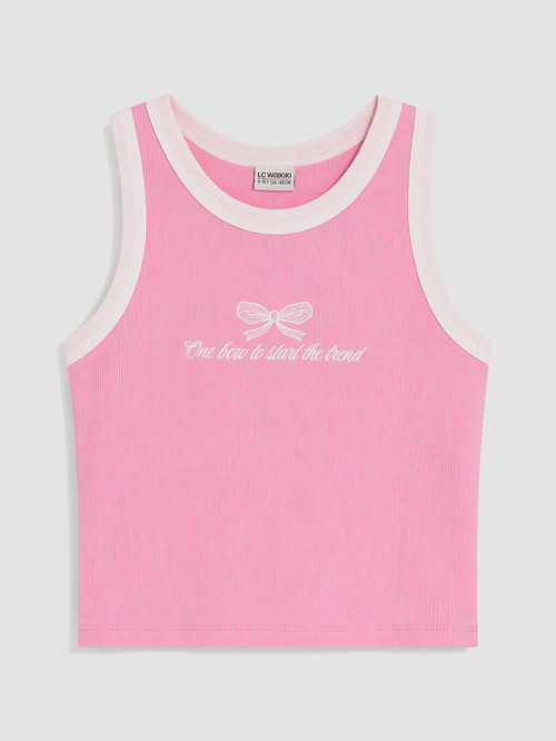 LCW Kids Pembe Baskılı Kız Çocuk Fitilli Atlet