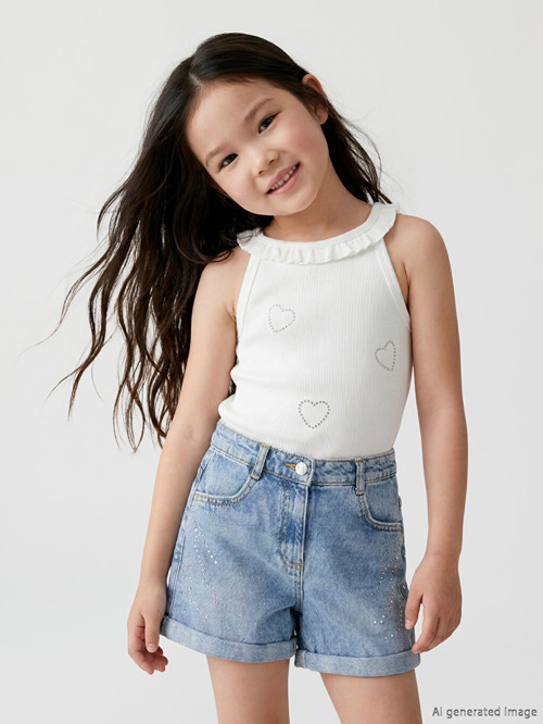 LCW Kids Beyaz Halter Yaka Baskılı Kız Çocuk Atlet