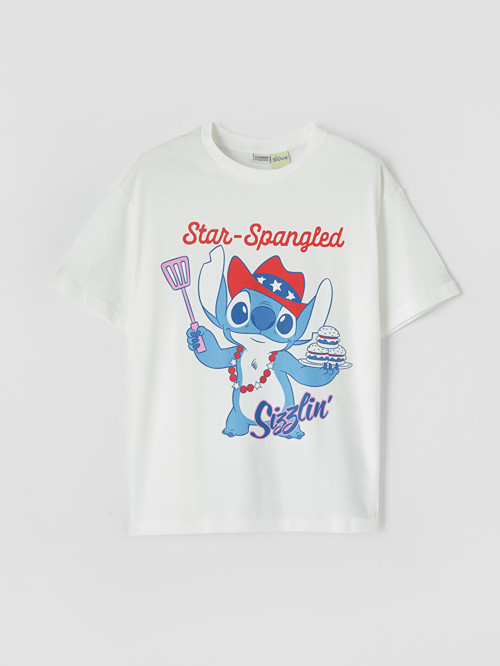 LCW Kids Beyaz Stitch Baskılı Kız Çocuk Tişört