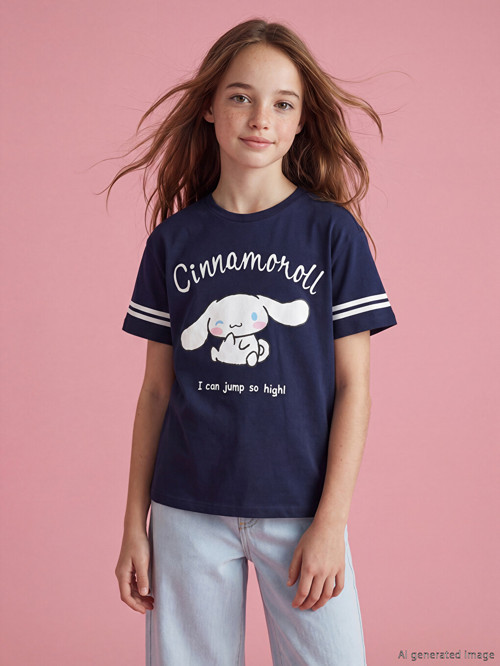 LCW Kids Lacivert Cinnamoroll Baskılı Kız Çocuk Tişört