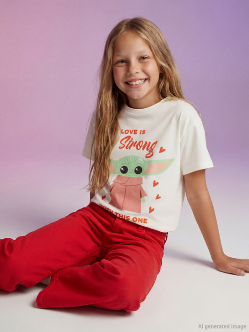 LCW Kids Beyaz Star Wars Baskılı Kız Çocuk Tişört
