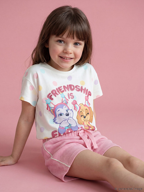 LCW Kids Ekru Paw Patrol Baskılı Kız Çocuk Tişört