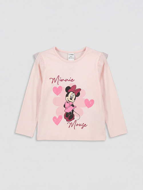 LCW Kids Pembe Bisiklet Yaka Minnie Mouse Baskılı Kız Çocuk Tişört