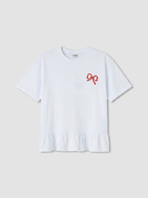 LCW Kids Beyaz Fiyonk Baskılı Kız Çocuk Tişört