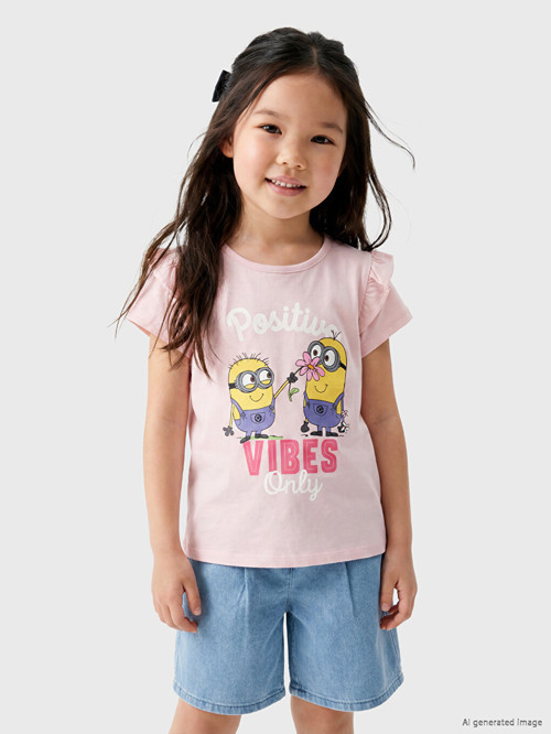 LCW Kids Pembe Minions Baskılı Kız Çocuk Tişört