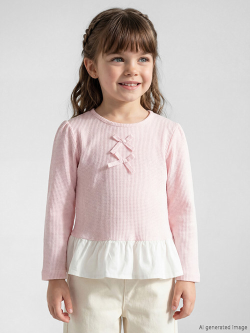 LCW Kids Pembe Fiyonk Detaylı Kız Çocuk Tişört
